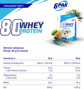 6PAK 80 Sūkalu proteīns (Whey Protein) 908g