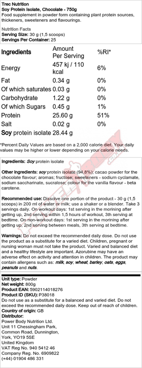 Trec Soy Protein Isolate 750g / chocolate Sojas isolats